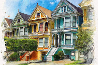 create house or building photo into watercolor art
