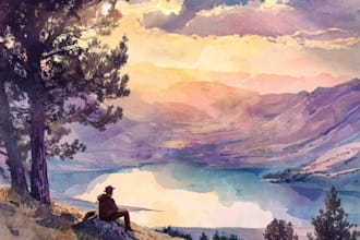 draw a watercolor landscape illustration
