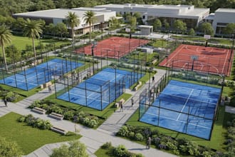 design 3d padel court, tennis court, sport center, soccer court, stadium