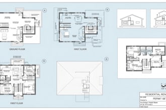 redesign house floors architectural blueprints for city permit