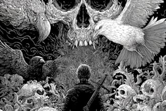 do horror and gothic line art illustrations