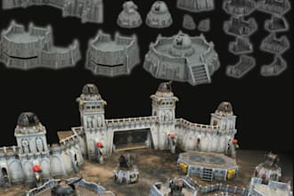 do 3d sci fi fortress terrain, modular wargaming house,3d medieval tabletop, stl