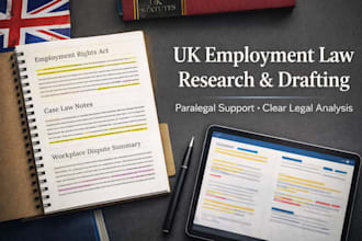 provide UK law legal research, draft paralegal documents for employment law