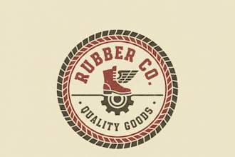 design a vintage rubber brand logo with classic industrial style
