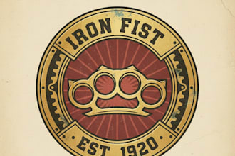 design a vintage brass knuckles logo with bold retro attitude