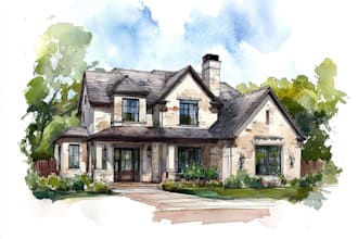 unique style watercolor house portrait