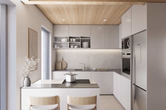 design modern kitchen living dining interior with 2d  and 3d render