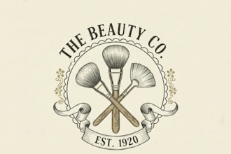 design a vintage makeup brushes logo with elegant retro style