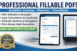 design professional editable fillable  PDF checklist, invoice order form planner