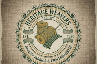 design a vintage textile logo with classic heritage style