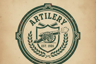 design a vintage artillery logo with bold military heritage style