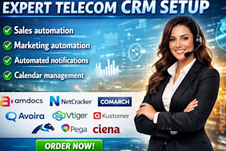 setup telecom CRM amdocs netcracker comarch avoira vtiger kustomer pega ciena