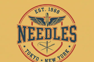 design a vintage needles logo with classic retro style