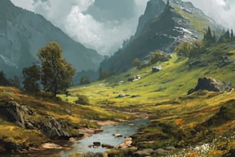 create landscape environment, concept art, bookcover