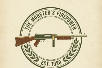 design a vintage machine gun logo with bold retro military style