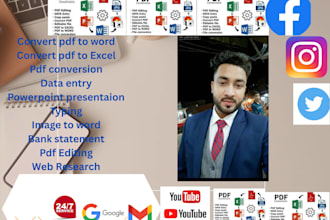 do any file conversion , pdf to excel or word,image to word