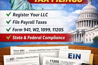form your llc and file 941, w2, 1099, 1120s payroll taxes