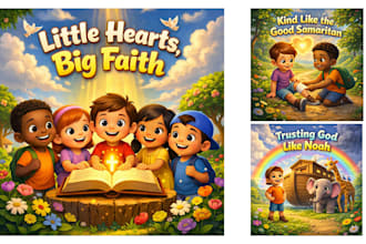 illustrate colorful christian kids storybook with ai