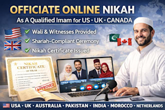 officiate online nikah as a qualified imam for US UK canada, wali witnesses