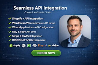 integrate any api to shopify, wordpress, whatsapp, squarespace, etsy and ebay