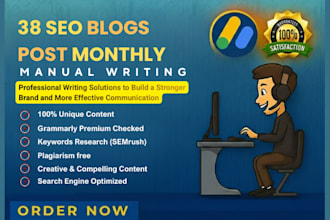 write monthly 38 SEO optimized blog posts to rank higher on serps