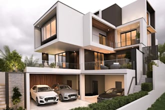redesign minimalist house,modern facade,interior basement layout,exterior render