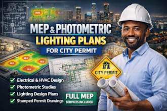 design mep photometric lighting grading and electrical plans for permit