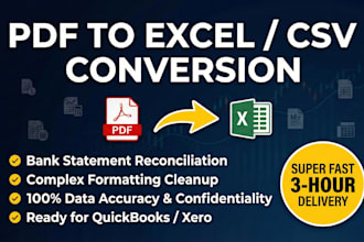 convert and reconcile bank statement  PDF to editable format, excel sheets, CSV