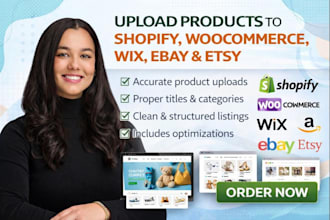 upload products and add listings to shopify, woocommerce, wix, ebay, and etsy