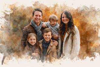 draw a family portrait with digital watercolor painting
