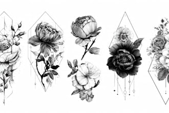 create custom artistic minimalist, detailed floral or geometric tattoo designs