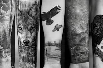 create detailed black and white custom tattoo designs