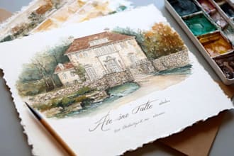 design watercolor wedding venue, save the date, invitation