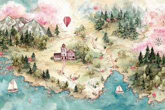 paint a customized digital watercolor wedding map