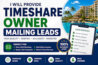 provide verified timeshare owner mailing leads