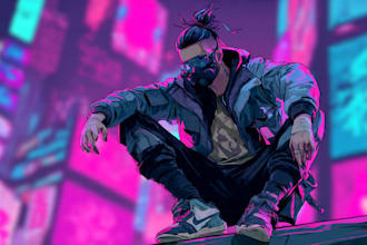 illustrate you as a cyberpunk style character