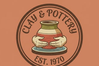 design a vintage clay and pottery logo with classic artisan style