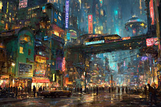 do cyberpunk futuristic city art