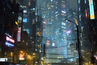 do cyberpunk futuristic city art