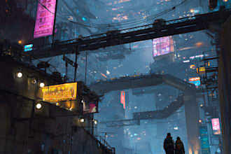 do cyberpunk futuristic city art