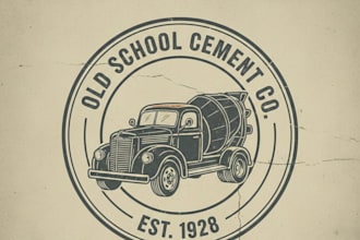 design a vintage concrete mixer logo with classic industrial style