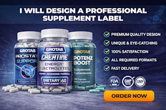 design professional supplement label and packaging with fda style and 3d mockup