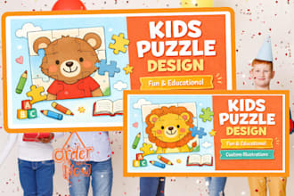design creative jigsaw puzzles and fun illustrations for children