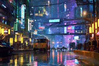create a cyberpunk futuristic city illustration