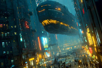create a cyberpunk futuristic city illustration