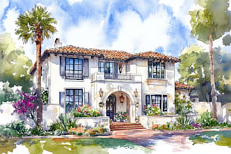 watercolor paint a house portrait