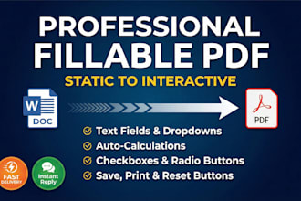 convert word to professional editable  fillable PDF form using adobe acrobat