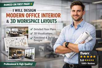 design modern office interior layout and 3d workspace designs