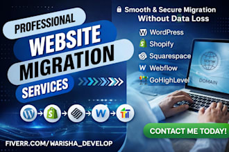 migrate wordpress to shopify squrespace website webflow gohighlevel migration