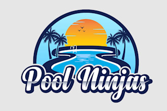 do awesome pool and spa logo with t shirt design